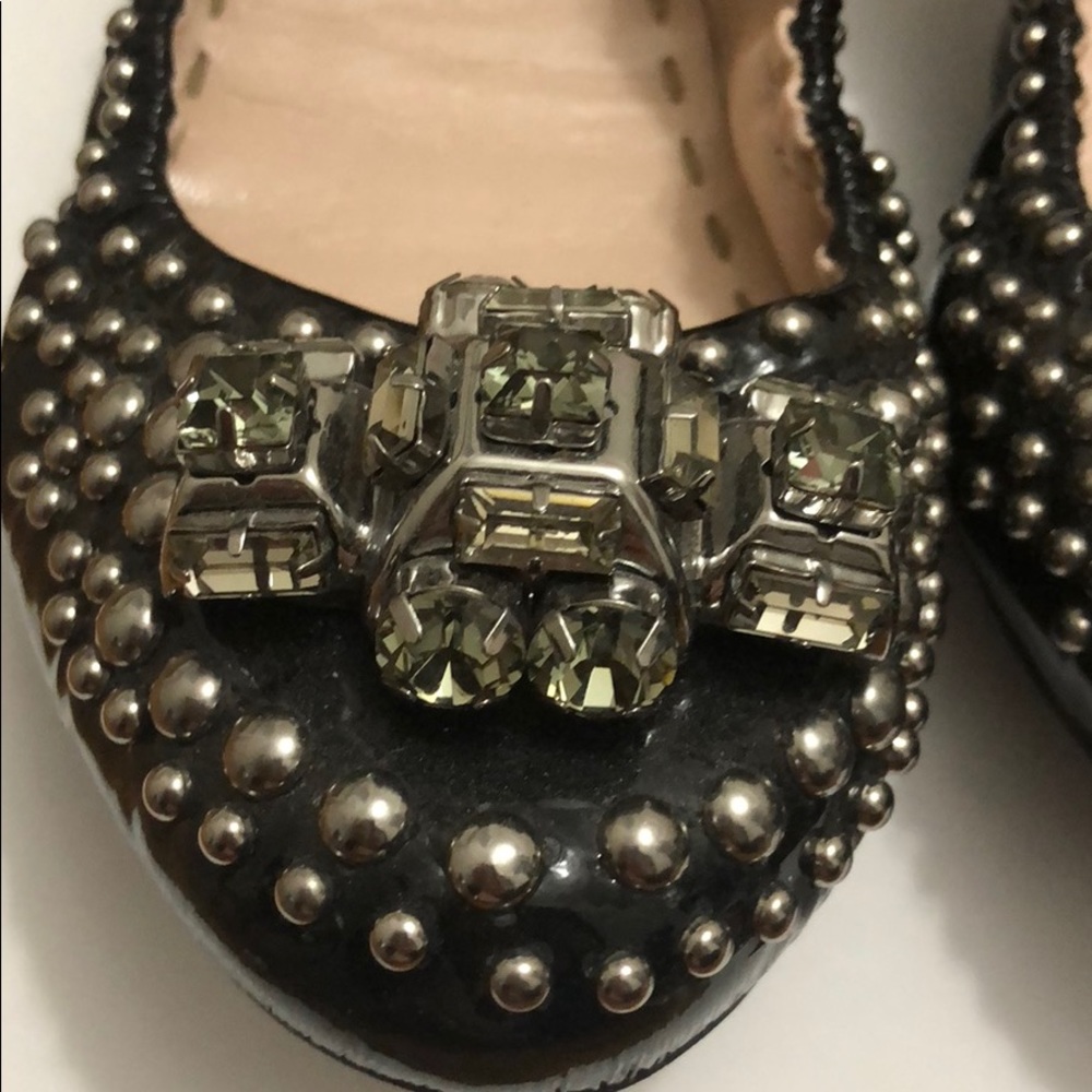 Miu Miu Studded Black Patent Leather Flats - image 2